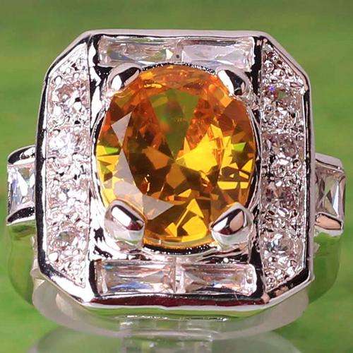 GENUINE CITRINE QUARTZ & WHITE TOPAZ CZ RING CRAFTED IN HALLMARKED 925 STERLING SILVER