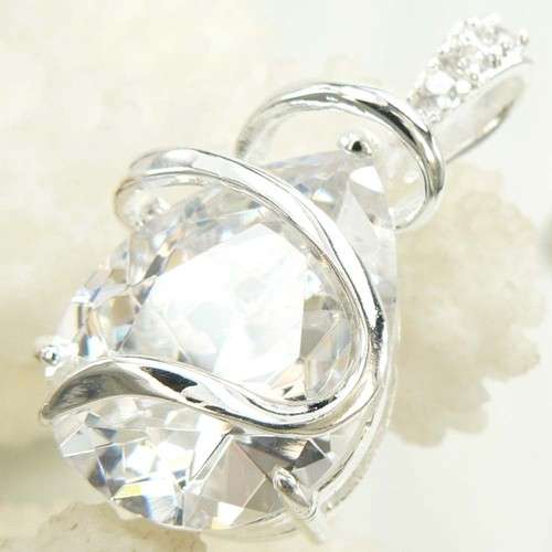 PEAR CUT WHITE QUARTZ PENDANT CRAFTED IN 925 STERLING SILVER