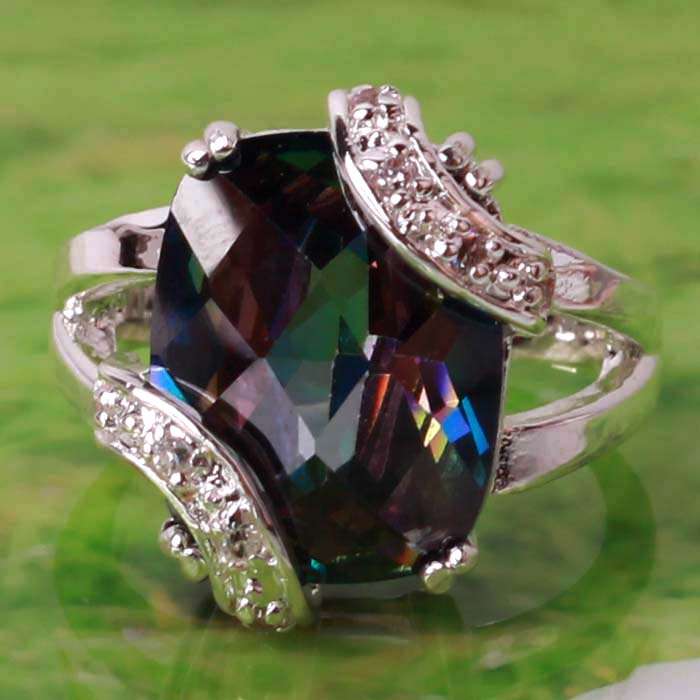 MYSTIC FIRE TOPAZ CZ & WHITE CZ RING IN HALLMARKED 925 STERING SILVER