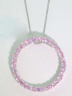 CIRCLE OF LOVE 32PCS PINK SAPPHIRE CZ PENDANT & CHAIN PLATINUM FINISHED 925 STERLING SILVER