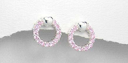 CIRCLE OF LOVE PINK SAPPHIRE CZ PENDANT EARRINGS CRAFTED IN 925 STERLING SILVER