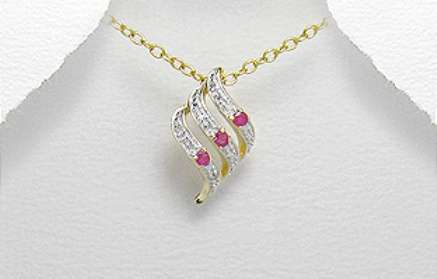 "RRP R3550" GENUINE DIAMONDS & RUBY GEMSTONE PENDANT CRAFTED IN 14K ITALIAN GOLD VERMEIL