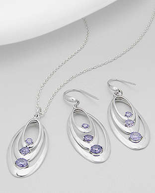 "REDUCED BY 55%!!!!" AMETHYST CZ PENDANT & EARRING JEWELLERY SET CRAFTED IN 925 STERLING SILVER