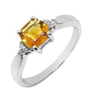 "MARKET VALUE R4950" NATURAL YELLOW CITRINE & DIAMOND RING IN 14K SOLID WHITE GOLD