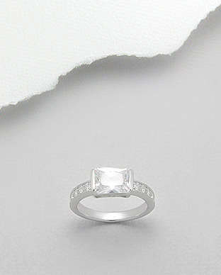 EMERALD CUT SIMULATED DIAMOND (CZ) SOLITAIRE ENGAGEMENT RING CRAFTED IN .925 SILVER