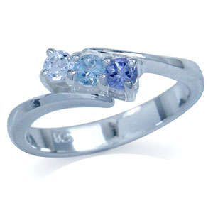 3 STONE NATURAL TANZANITE, BLUE TOPAZ RING CRAFTED IN .925 STERLING SILVER