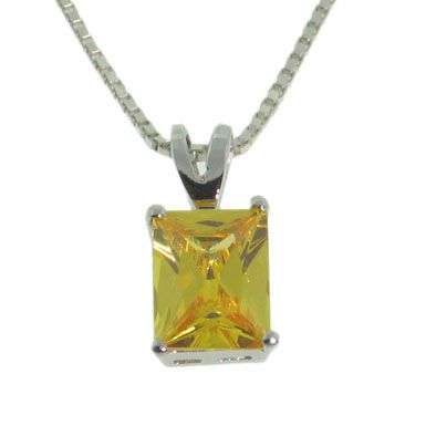 "REDUCED TO CLEAR" EMERALD CUT CITRINE STERLING SILVER CZ PENDANT INCLUDING CHAIN