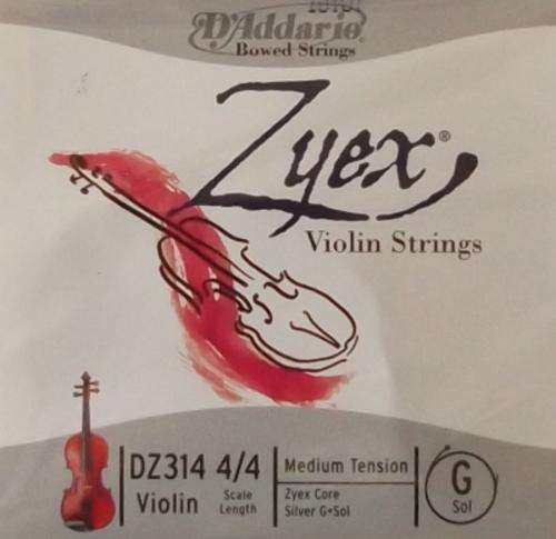 D'Addario Zyex Violin String - Single G String [Full Size, Medium Tension]