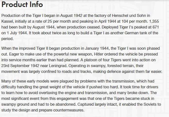 Tiger 1 Early Production Version - 1/35 Scale (Airfix A1357)