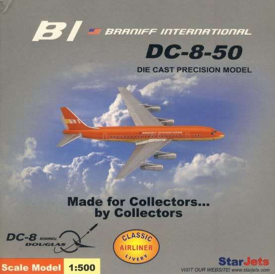 Douglas DC-8-50 Braniff (Orange) - 1/500 Scale (SJBNF083)(TAS001243)(StarJets)