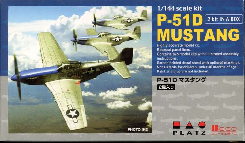 P-51D Mustang (2 kits in box) - 1/144 Scale (PD-1)(TH2243)(Platz Model Kits) - REDUCED PRICE