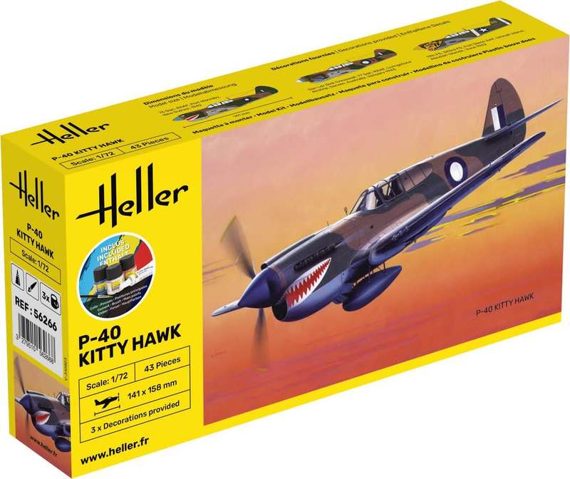 P-40 Kitty Hawk Starter Kit- 1/72 Scale (HEL56266)(Heller)