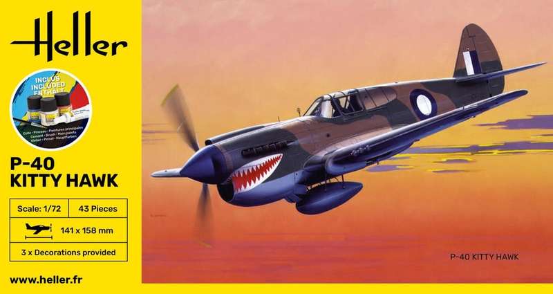 P-40 Kitty Hawk Starter Kit- 1/72 Scale (HEL56266)(Heller)