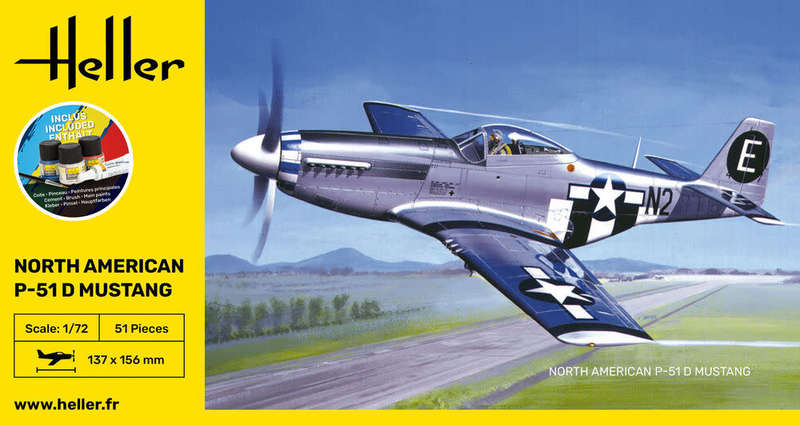 P-51 Mustang Starter Kit- 1/72 Scale (HEL56268)(Heller)
