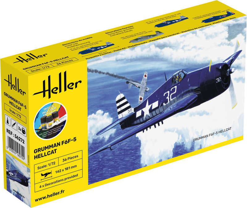 Grumman F6F Hellcat Starter Kit- 1/72 Scale (HEL56272)(Heller)