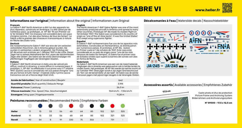 F-86F Sabre & Sabre VI Starter Kit- 1/72 Scale (HEL56277)(Heller)
