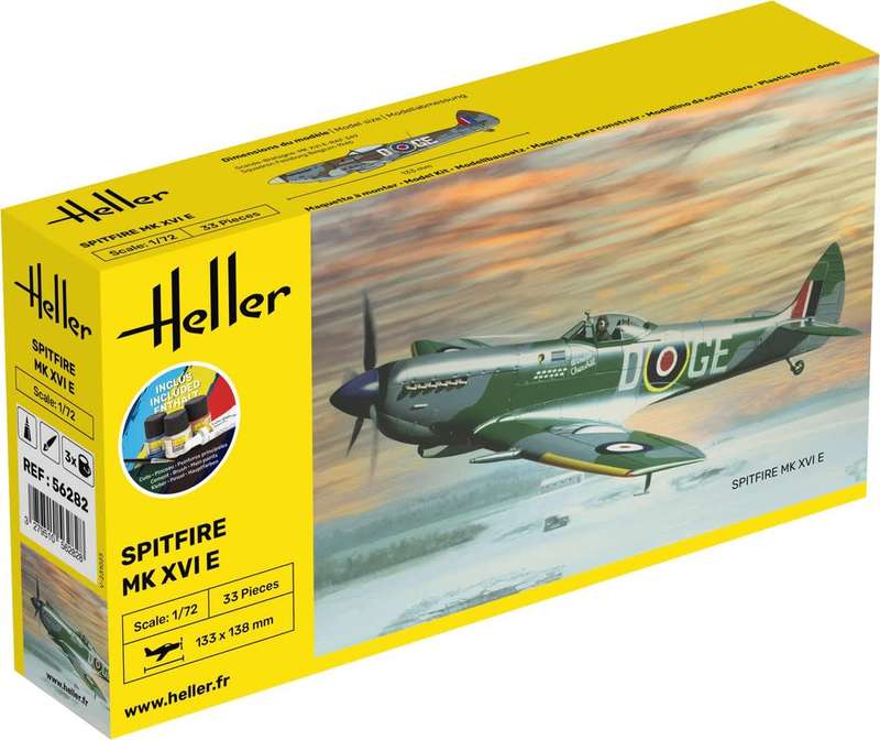 Supermarine Spitfire Mk. XVIE Starter Kit- 1/72 Scale (HEL56282)(Heller)