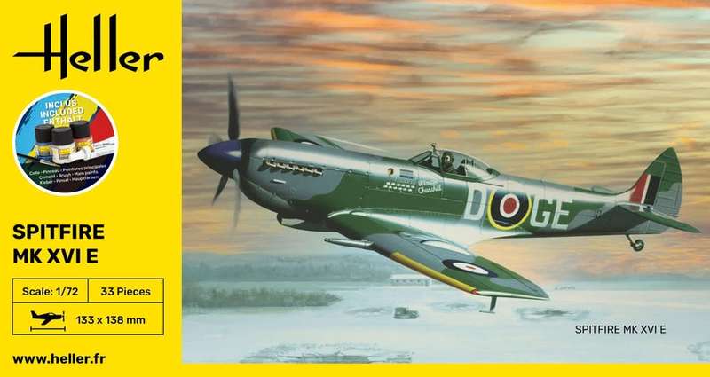 Supermarine Spitfire Mk. XVIE Starter Kit- 1/72 Scale (HEL56282)(Heller)