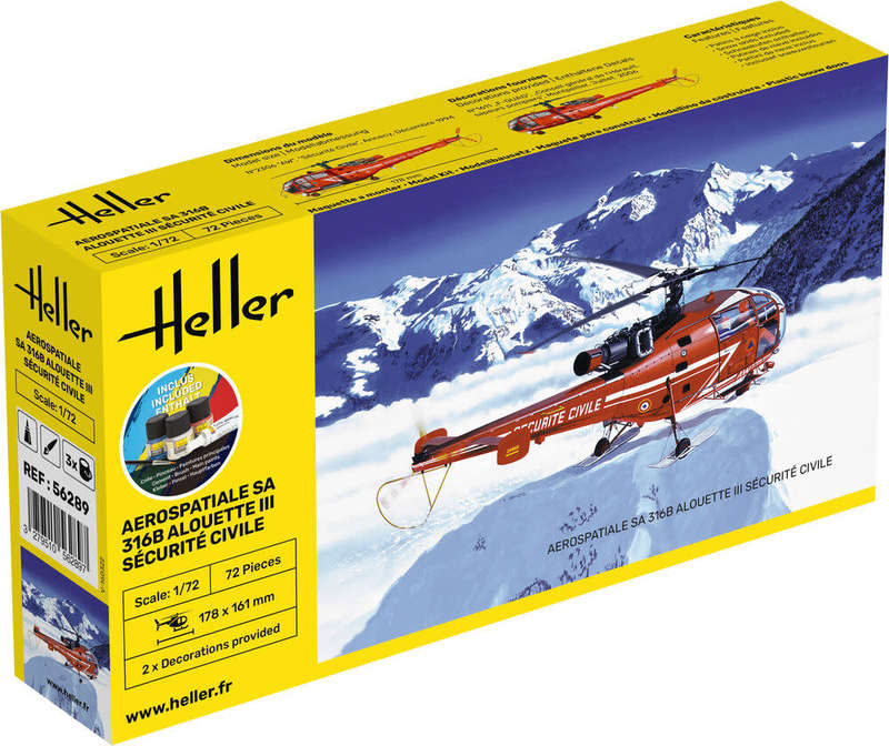 Aerospatiale Aloette III Starter Kit- 1/72 Scale (HEL56289)(Heller)