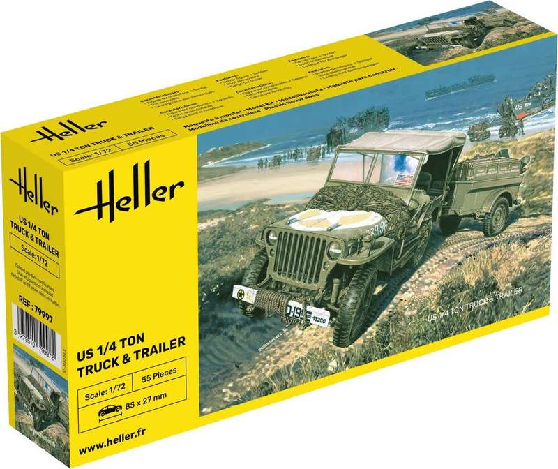 Willys Jeep & Trailer l - 1/172 Scale (HEL79997)(Heller)