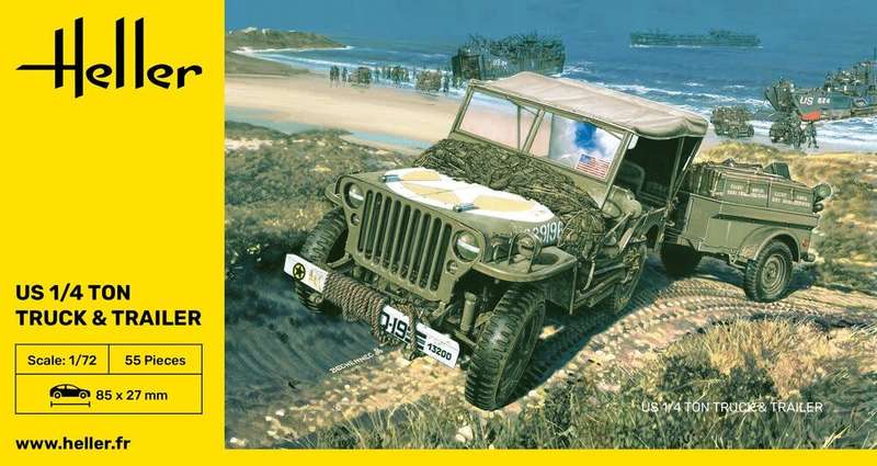 Willys Jeep & Trailer l - 1/172 Scale (HEL79997)(Heller)