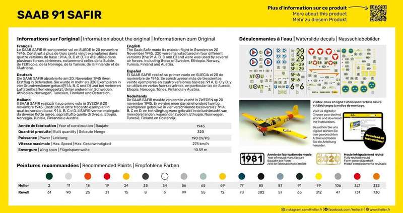 SAAB Safir 91 - 1/172 Scale (HEL80287)(Heller)