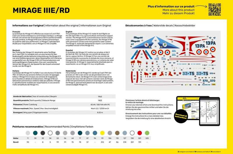 Mirage IIIE/RD Starter Kit- 1/48 Scale (HEL35422)(Heller)
