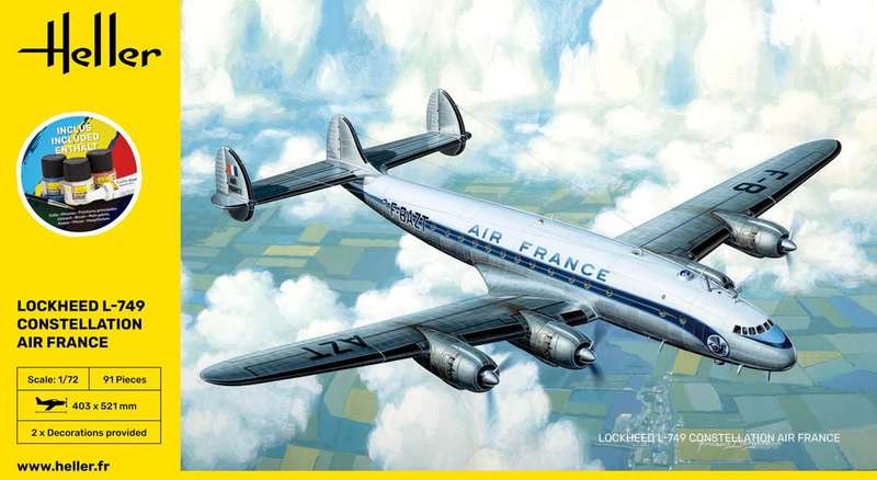 Lockheed L-749 Constellation Starter Kit- 1/72 Scale (HEL56310)(Heller)