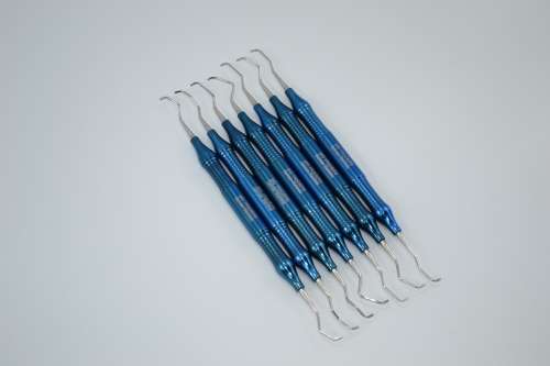 Gracey Curette 7pcs of Set Blue Titanium Coated Thick Handle German Stainless Steel