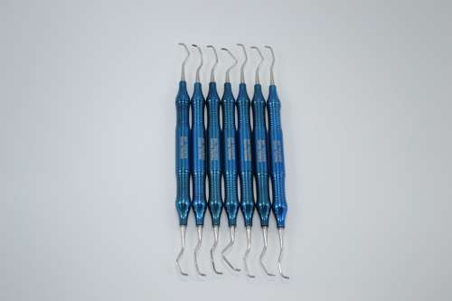 Gracey Curette 7pcs of Set Blue Titanium Coated Thick Handle German Stainless Steel