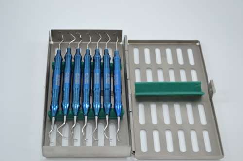 Gracey Curette 7pcs of Set Blue Titanium Coated Thick Handle German Stainless Steel