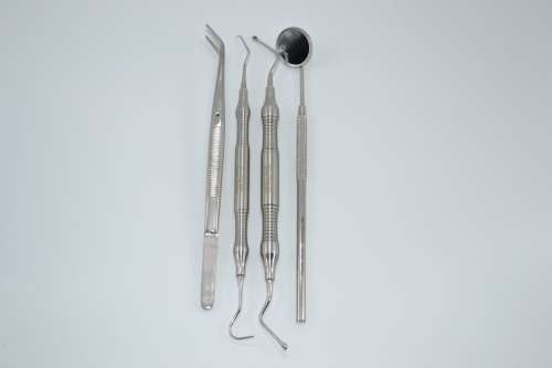 Examination Set Of 4Pcs (Mirror Handle-Spoon Excavator-Explorer-Cotton Plier) Stainless Steel