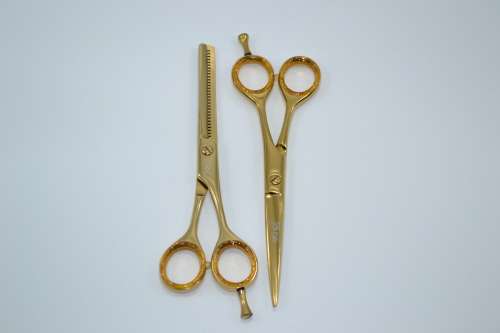 Professional Barber Razor Thinig & Scissors Titanium Coated Gold 6.5` German Stainless Steel