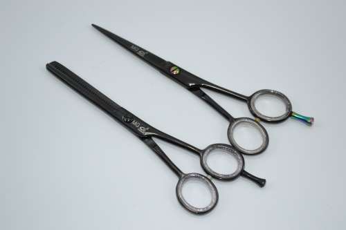Professional Barber Razor Tinning & Scissors Titanium Coated Black (6.5`) German Stainless Steel