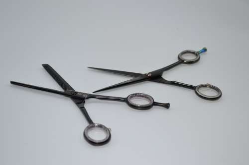 Professional Barber Razor Tinning & Scissors Titanium Coated Black (6.5`) German Stainless Steel