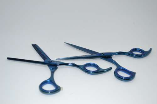 Professional Barber Razor Tinning & Scissors Titanium Coated Blue (6`) German Stainless Steel
