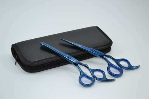 Professional Barber Razor Tinning & Scissors Titanium Coated Blue (6`) German Stainless Steel