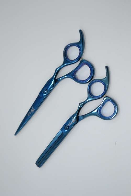 Professional Barber Razor Tinning & Scissors Titanium Coated Blue (6`) German Stainless Steel