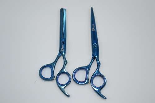Professional Barber Razor Tinning & Scissors Titanium Coated Blue (6`) German Stainless Steel