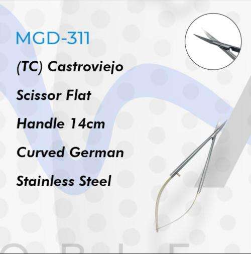 (TC) Castroviejo Scissor Flat Handle 14cm Curved German Stainless Steel