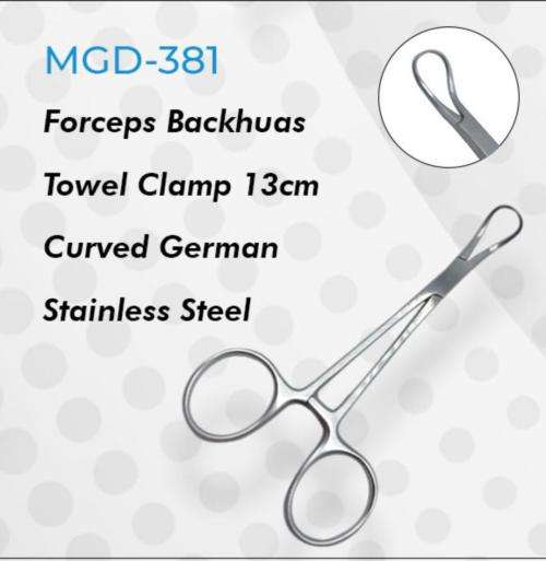 Forceps Backhuas Towel Clamp 13cm Curved German Stainless Steel