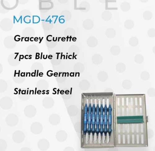 Gracey Curette 7pcs of Set Blue Titanium Coated Thick Handle German Stainless Steel