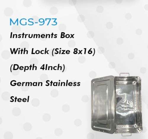 Instruments Box With Lock (Size 8x16) (Depth 4Inch) German Stainless Steel