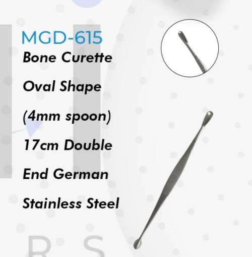 Bone Curette Oval Shape (4mm spoon) 17cm Double End German Stainless Steel