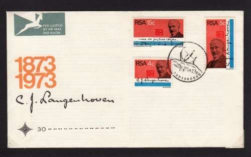 RSA FDC 30 1973: BIRTH CENTENARY OF CJ LANGENHOVEN