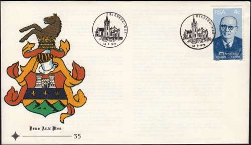 RSA 1974: FDC 35 - BIRTH CENTENARY OF PRIME MINISTER DF MALAN - VARIETY GREEN TIP EAR OF HORSE