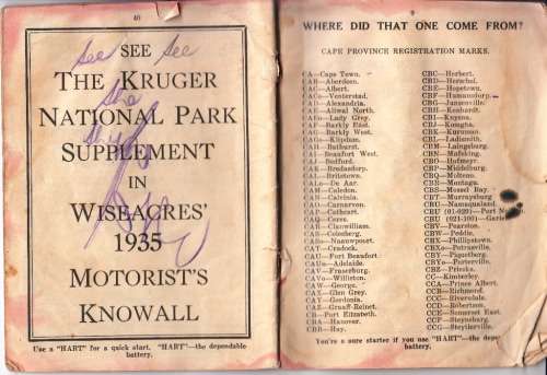 NOSTALGIC SMALL BOOK CONTAINING OLD CAR REGISTRATION MARKS 1935