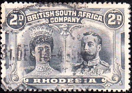 BSAC RHODESIA 1910: DOUBLE HEADS 2 PENCE  PERF 14 - USED (SACC 130)