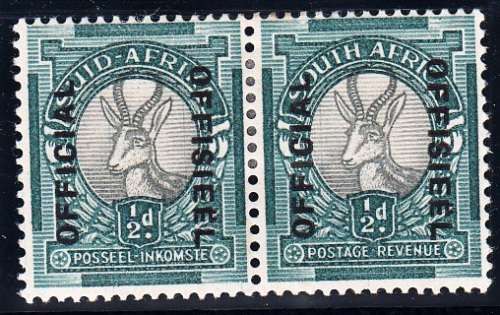 UNION OF SOUTH AFRICA 1944 PAIR 1/2d OFFICIAL STAMPS MH (SACC37)
