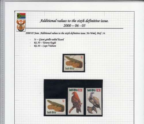 RSA 2000: ADDITIONAL VALUES TO THE 6th DEF ISSUE MINT SET and USED 5c (SACC1255-1257)